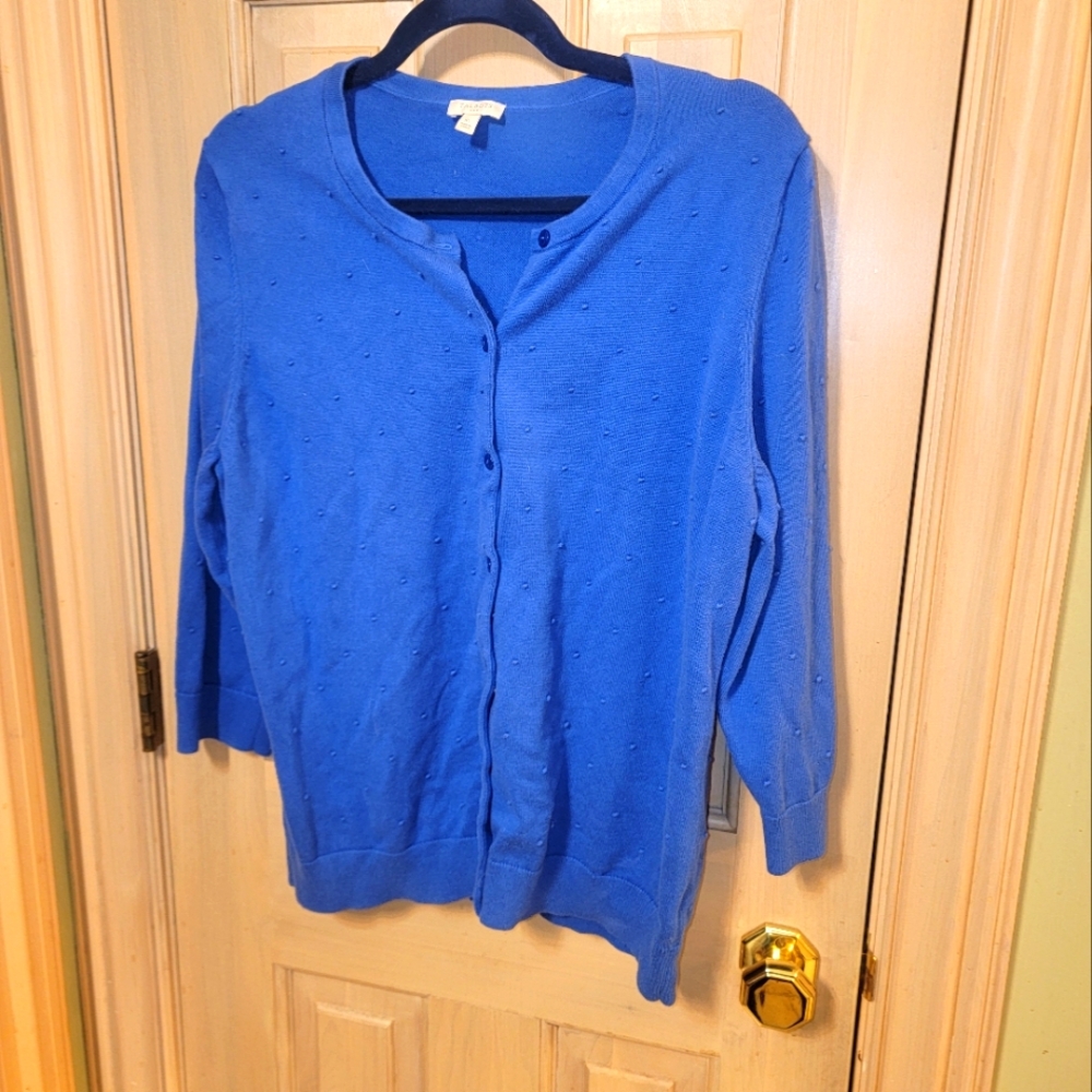 Misses sz XL Talbots royal blue cardigan sweater 3/4 sleeves Raised Dots